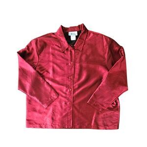 N Touch Metallic Red Long Sleeve Button Down Blouse Top 3XL Career Office